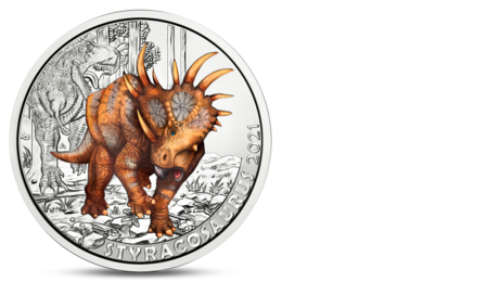 Austria 3 Euro COLORFUL DINOSAUR STYRACOSAURUS 2021