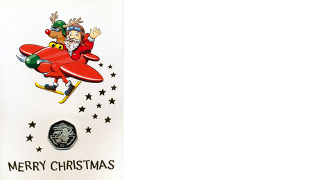 Gibraltar 50 Pence XMAS Santa Claus and Biplane 1996 BUNC