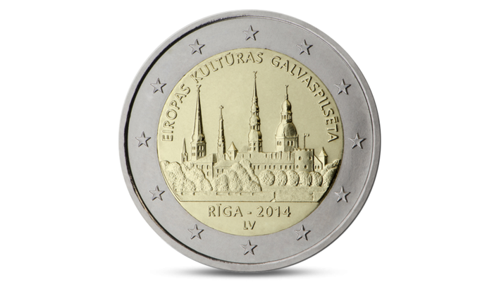 European Capital of Culture" BiMetallic UNC Latvia 2 euro 2014 "Riga 