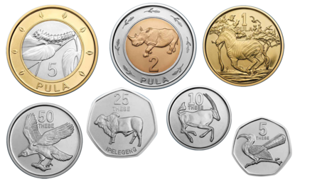 Botsawana 7 Coins Set 5 10 25 50 Thebe 1 2 5 Pula Bimetal 2013 2016 UNC