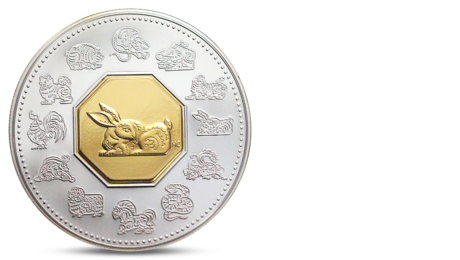 CANADA 15 DOLLARS LUNAR YEAR OF RABBIT BIMETALL SILVER GOLD 1999