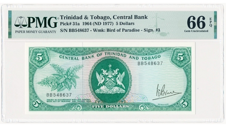 Trinidad & Tobago 5 Dollars 1964 PMG 66