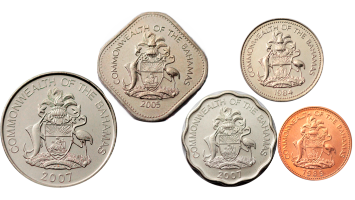BAHAMAS UNC SET OF 5 COINS 1 5 10 15 25 CENTS 2005 2007 2009 