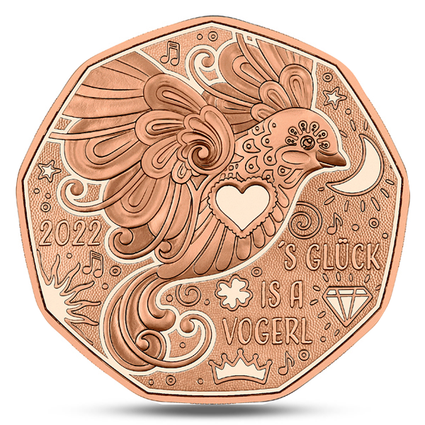 AUSTRIA 5 EURO NEW YEAR COIN - HAPPINESS BIRD 2022 UNC