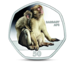 Gibraltar 50 Pence Monkey Barbary Ape Coloured 2018