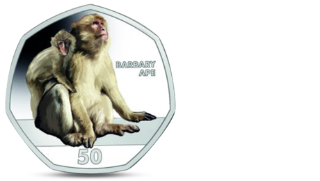 Gibraltar 50 Pence Monkey Barbary Ape Coloured 2018