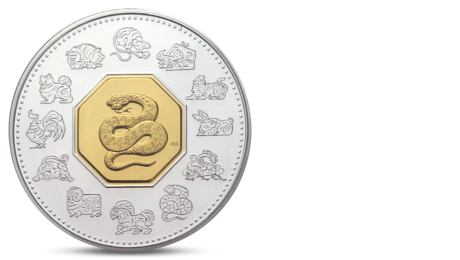 CANADA 15 DOLLARS LUNAR YEAR OF SNAKE BIMETALL SILVER GOLD 2001
