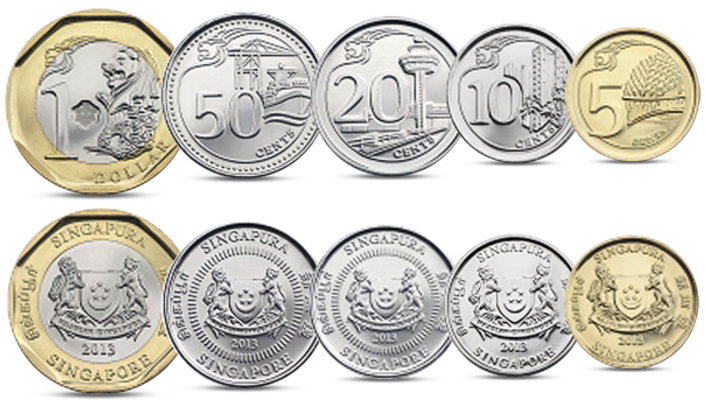 SINGAPORE  5 DIF UNC COINS SET  5 CENT 1$ 2013 YEAR 