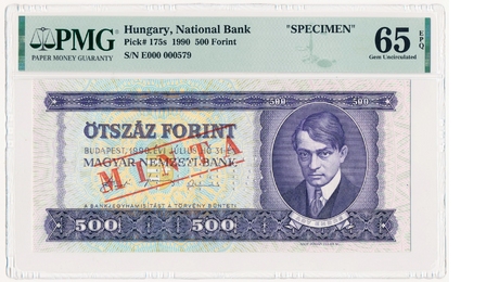 Hungary 500 Forint Specimen 1990 PMG 65